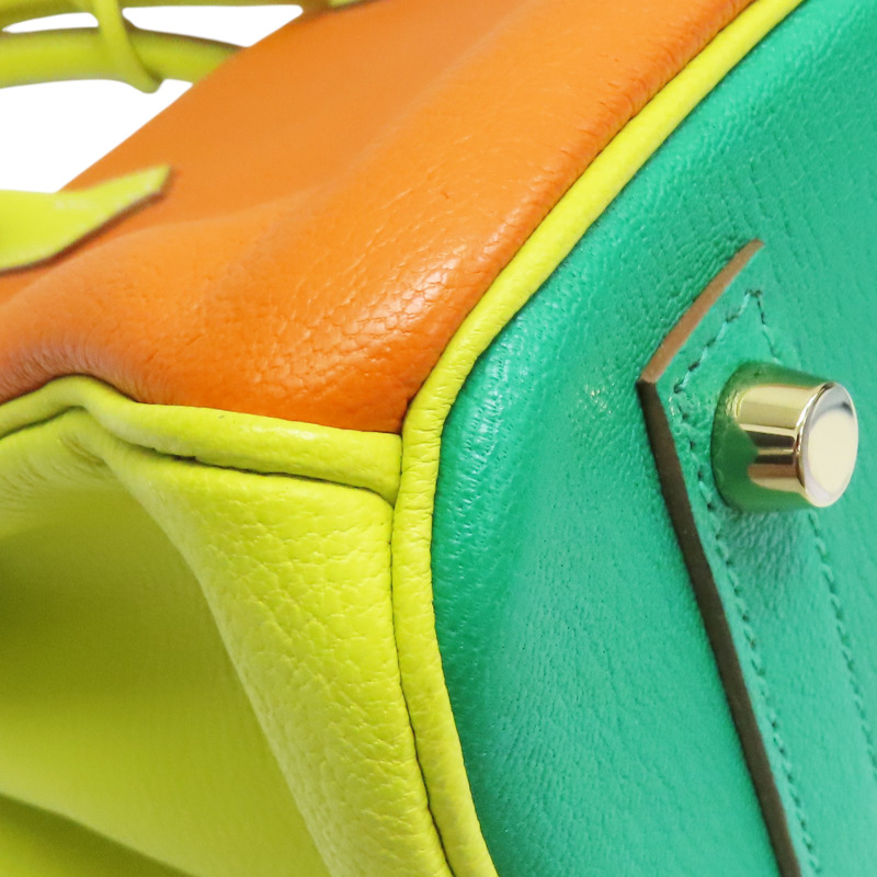 澄/黃/綠色 山羊皮 Birkin30 柏金包 手提包 口Q刻 金釦 (SP order)【HERMES 愛馬仕】 口Q-11