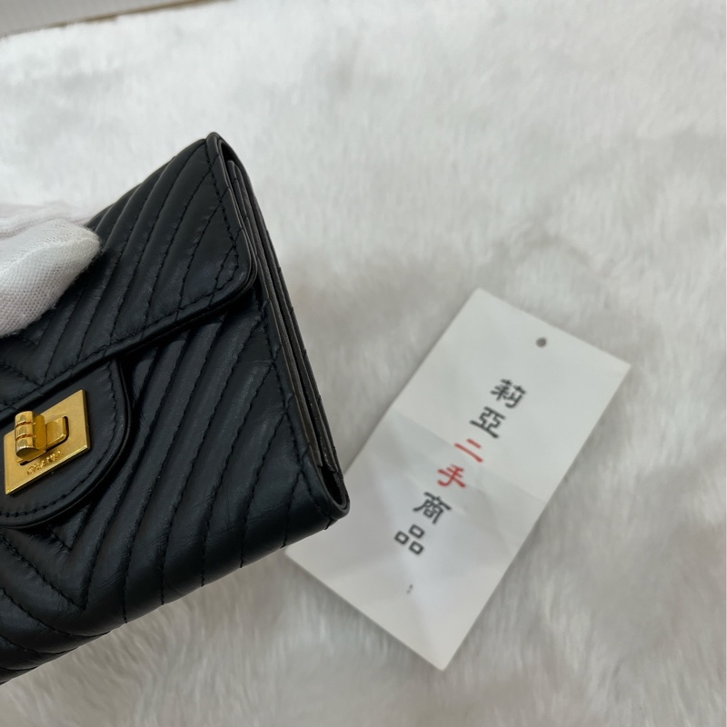 莉亞精品♡ Chanel 2.55背拉山型紋三折短夾 二手美夾-12