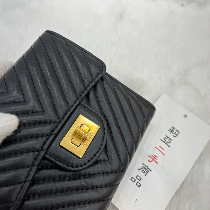 莉亞精品♡ Chanel 2.55背拉山型紋三折短夾 二手美夾-13