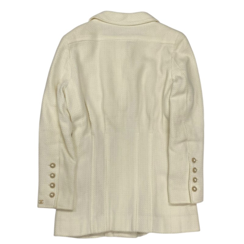 CHANEL 香奈兒 粗花毛呢外套 珍珠釦 米白色-1
