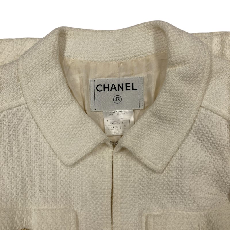 CHANEL 香奈兒 粗花毛呢外套 珍珠釦 米白色-2