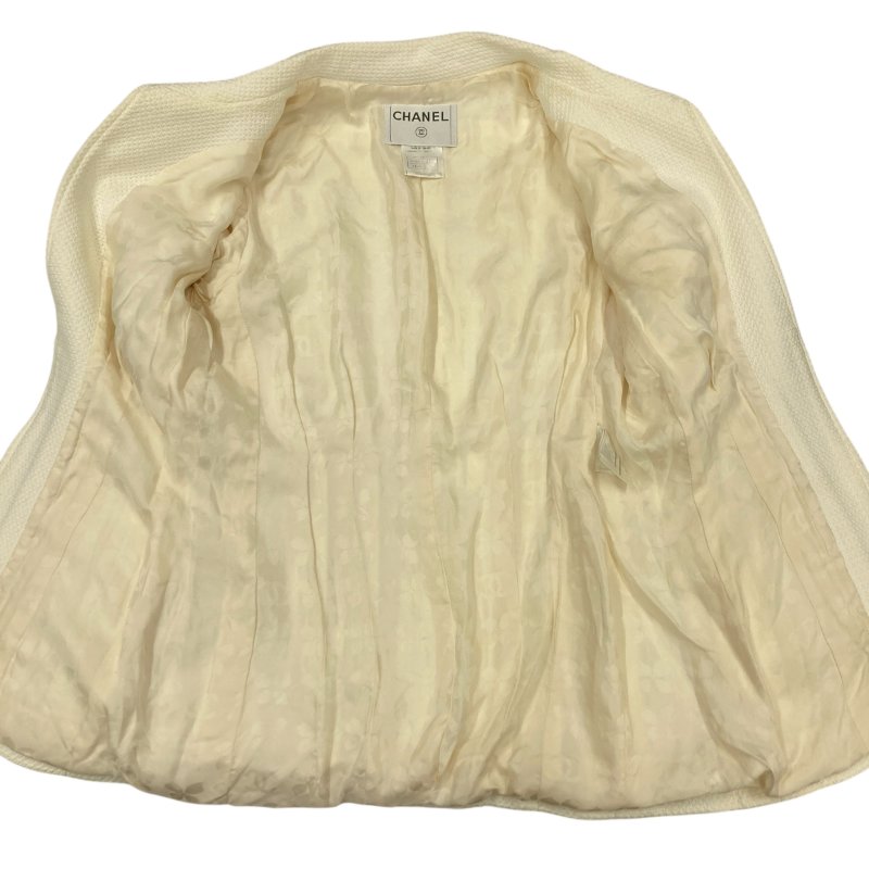 CHANEL 香奈兒 粗花毛呢外套 珍珠釦 米白色-3