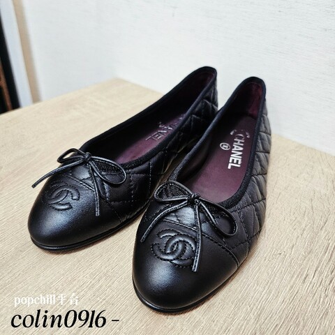 [超甜價好物☺️] Chanel黑小牛皮菱格蝴蝶結根鞋