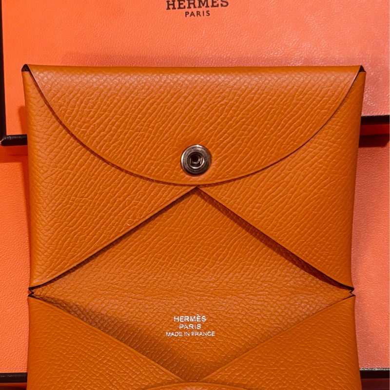 適用賣場4000優惠券【Hermes 愛馬仕】經典Calvi系列EPSOM小牛皮方型暗釦名片/信用卡夾(褐棕色)-2