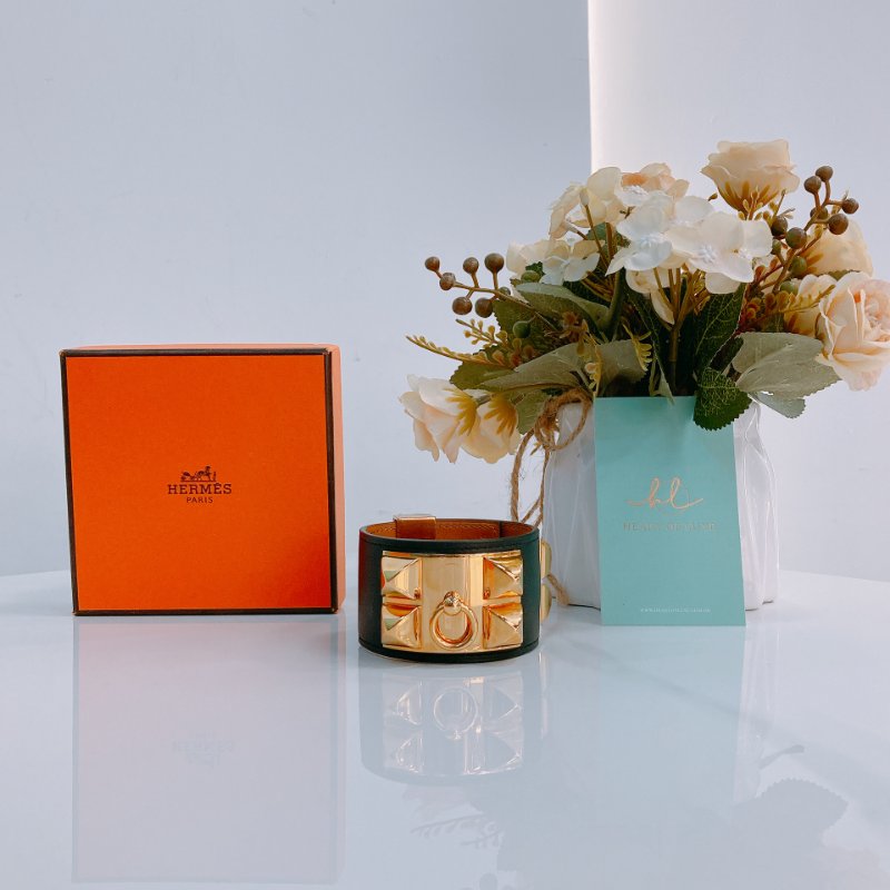 TW0391 Hermes 愛馬仕 龐克風 寬手帶 牛皮 金扣 CDC Bracelet Black x GHW-0