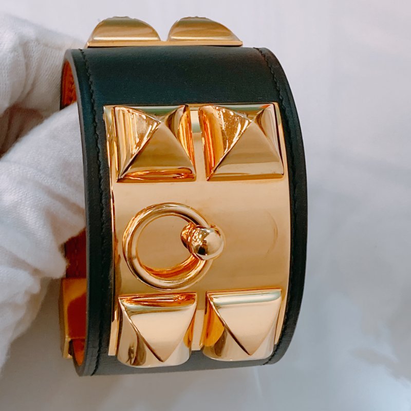 TW0391 Hermes 愛馬仕 龐克風 寬手帶 牛皮 金扣 CDC Bracelet Black x GHW-1