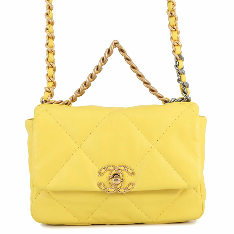 香奈兒鏈條單背包 CHANEL19 絎縫 Coco 標誌翻蓋羊皮 AS1160-0