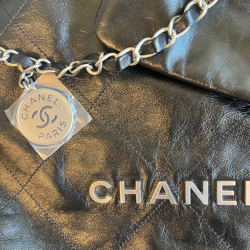Chanel 香奈兒 黑銀22 bag 橫版垃圾袋小號36*26*6-2