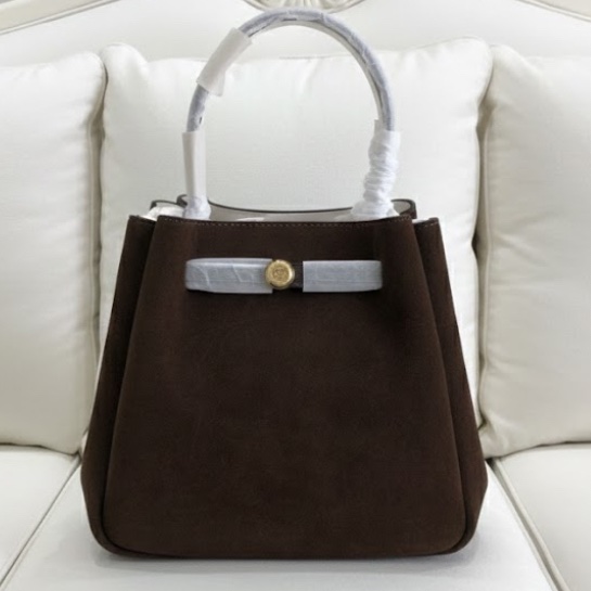 Tory Burch Romy Suede Bag 2025秋冬秀款麂皮手提肩背斜揹水桶包（深咖啡色）-1