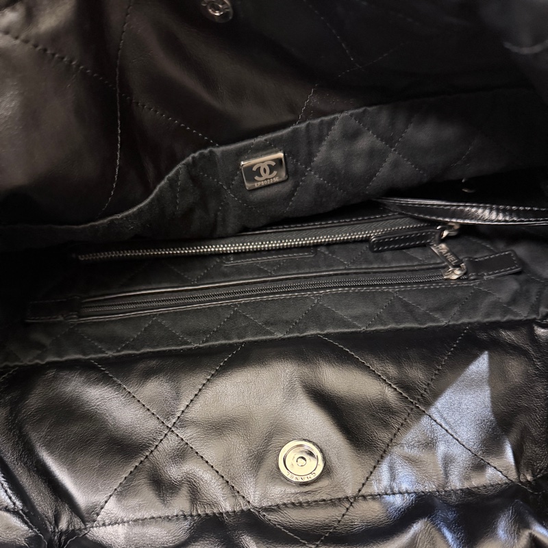 九五成新⬆️Chanel 22bag黑銀 小號 芯片款 垃圾袋包 香奈兒正品 🉑送禮狀態-12