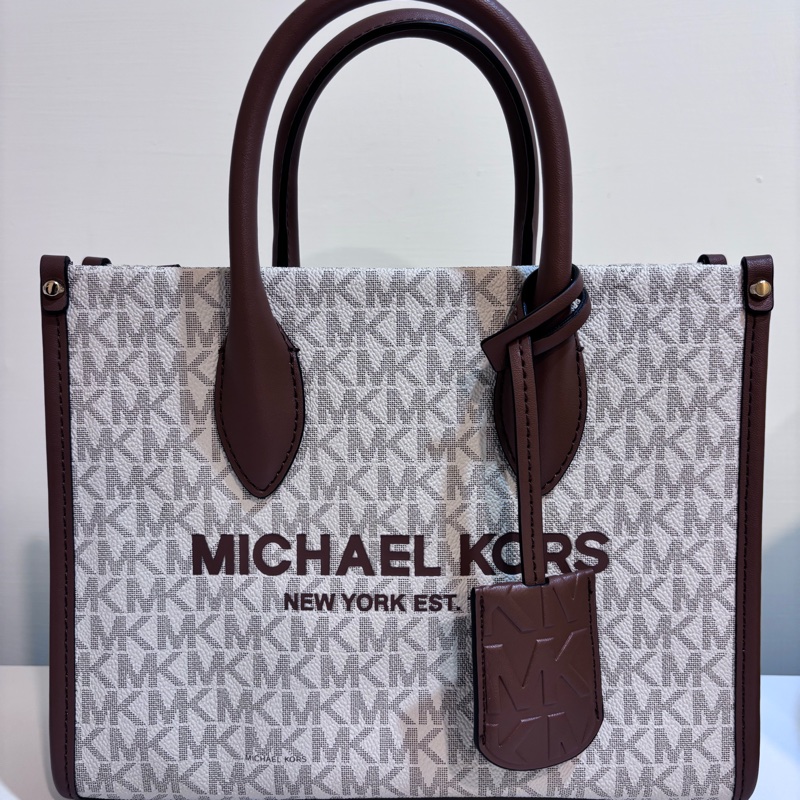 Michael Kors(MK)Mirella 經典白色老花手提/斜背包-1