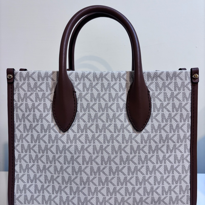 Michael Kors(MK)Mirella 經典白色老花手提/斜背包-10