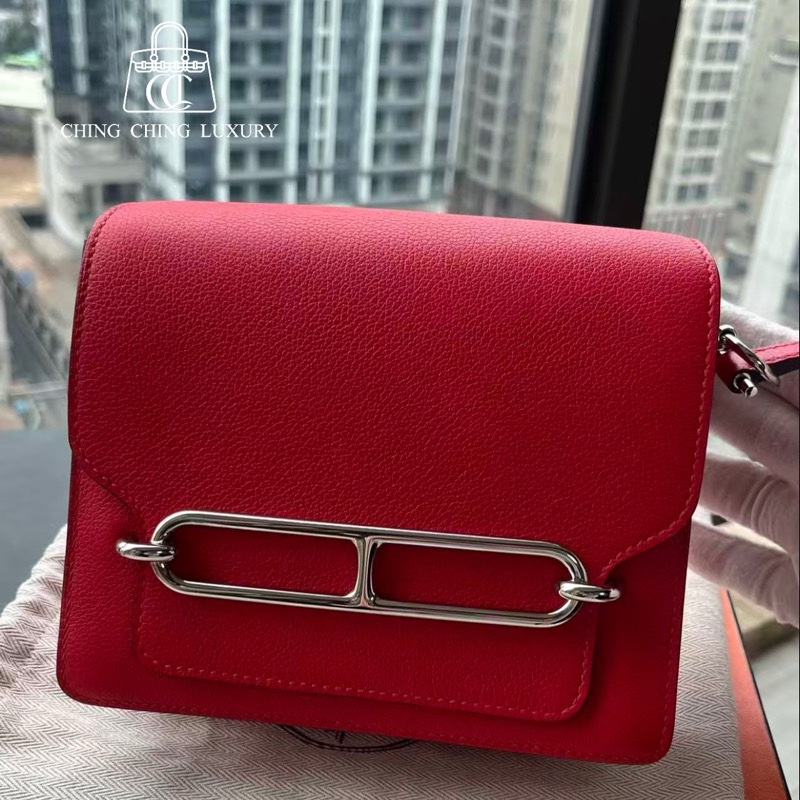 🌈Hermes❤️Mini Roulis 19❤️蕃茄紅色銀扣❤️99新🌟evercolor皮-0