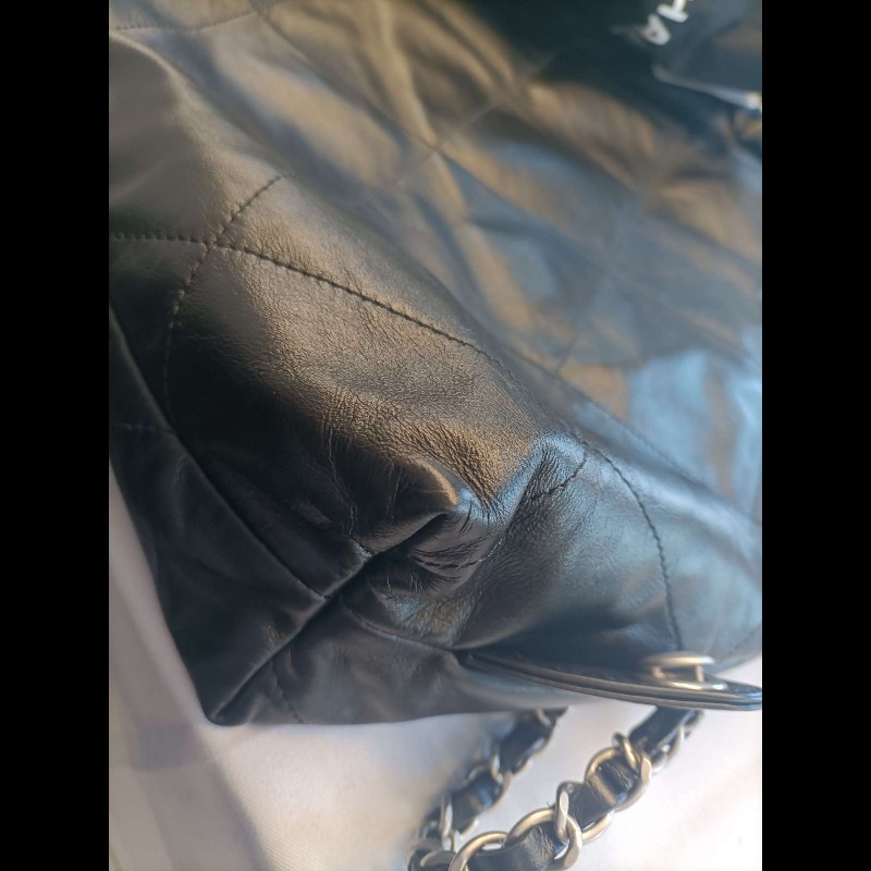 CHANEL 22bag黑銀牛皮手提垃圾袋後背包~🥨大號-12