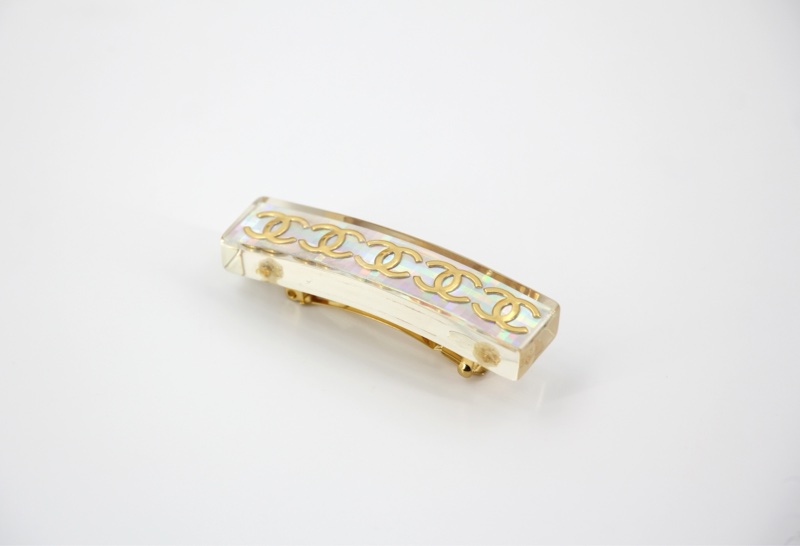 Chanel Vintage 97P幻彩樹脂金色五個CC Logo髮夾-1