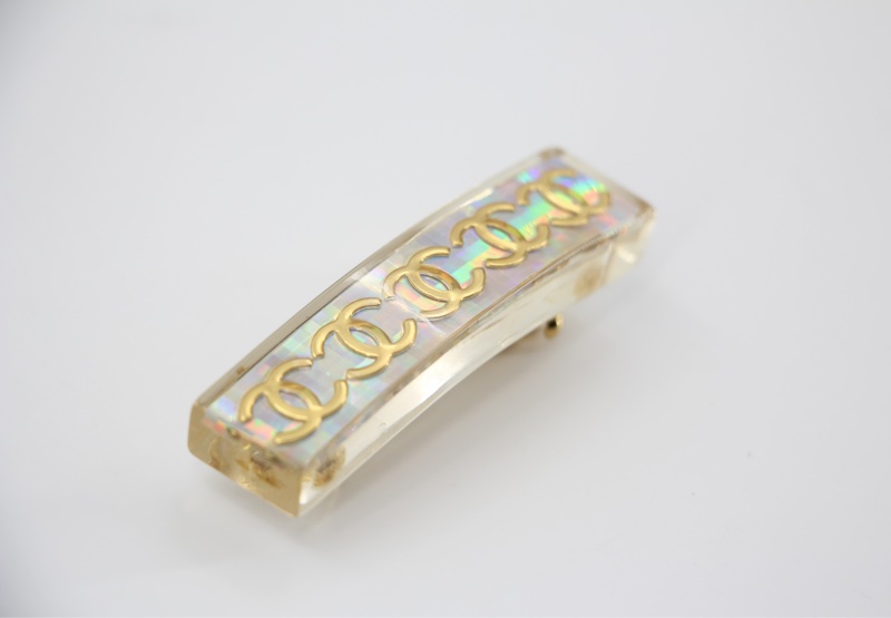 Chanel Vintage 97P幻彩樹脂金色五個CC Logo髮夾-2