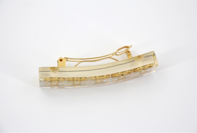 Chanel Vintage 97P幻彩樹脂金色五個CC Logo髮夾-3