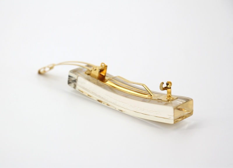 Chanel Vintage 97P幻彩樹脂金色五個CC Logo髮夾-6