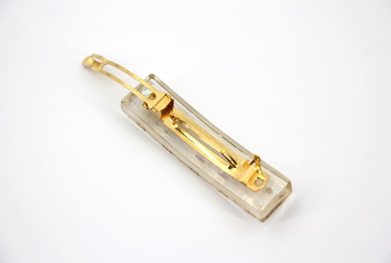 Chanel Vintage 97P幻彩樹脂金色五個CC Logo髮夾-7