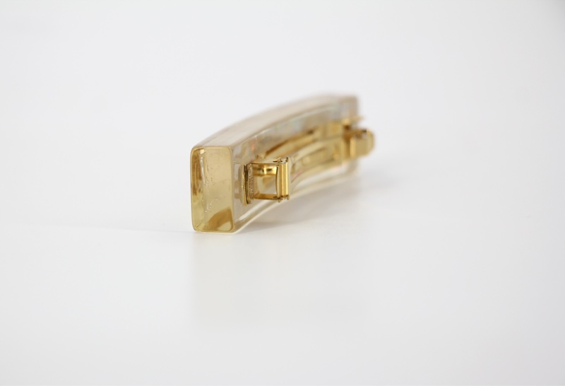 Chanel Vintage 97P幻彩樹脂金色五個CC Logo髮夾-9