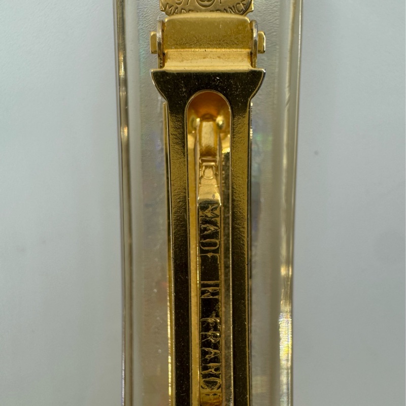 Chanel Vintage 97P幻彩樹脂金色五個CC Logo髮夾-11