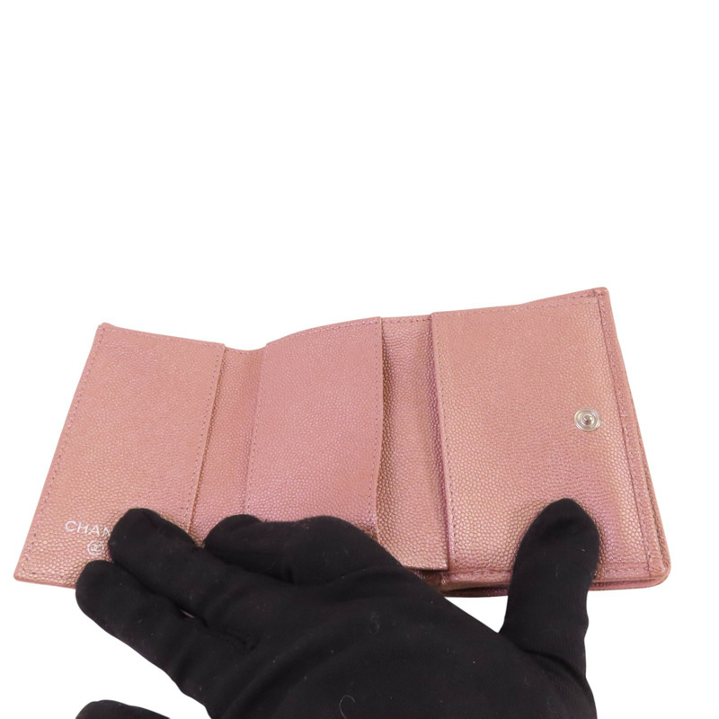 CHANEL 牛皮皮革Mini Wallet銀扣短錢包-5