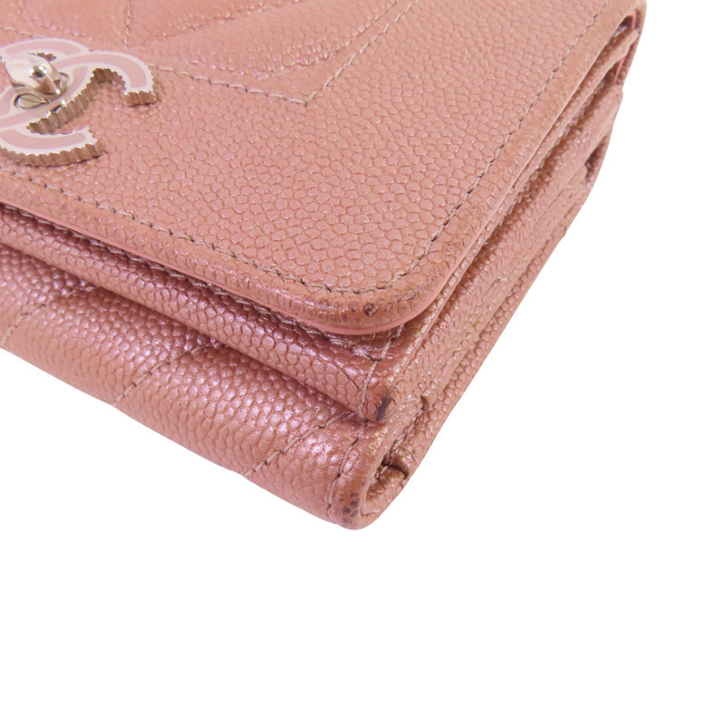 CHANEL 牛皮皮革Mini Wallet銀扣短錢包-12