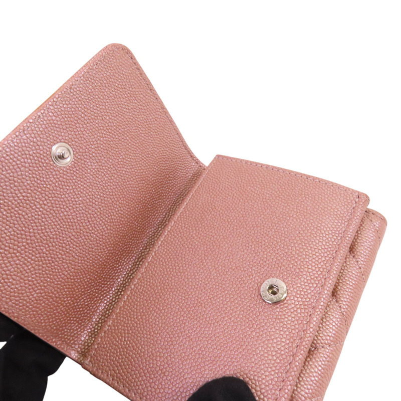 CHANEL 牛皮皮革Mini Wallet銀扣短錢包-14