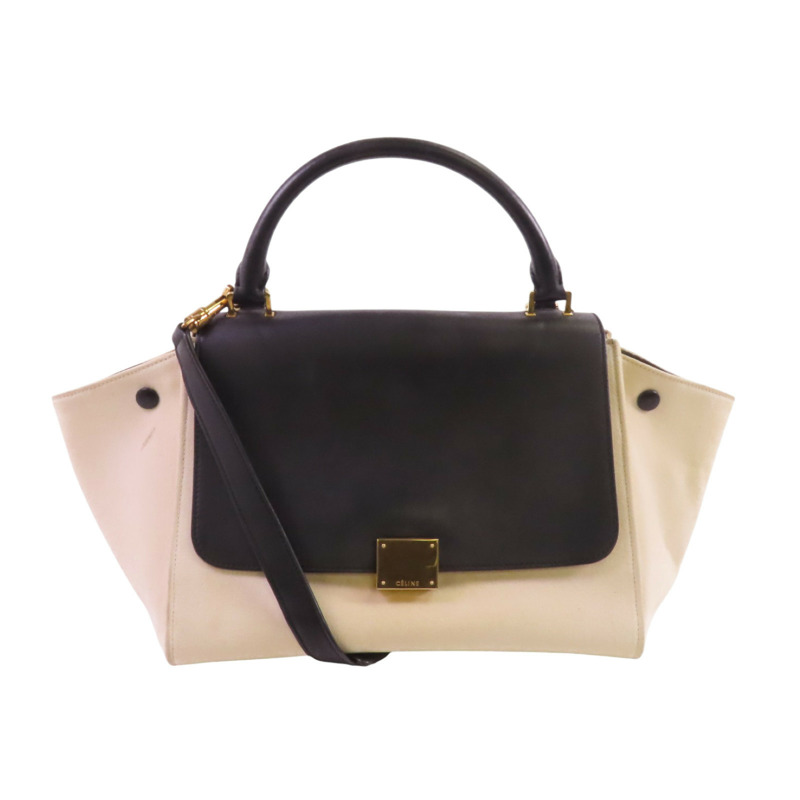 CELINE 帆布/牛皮皮革Trapeze金扣手挽肩背兩用袋-0