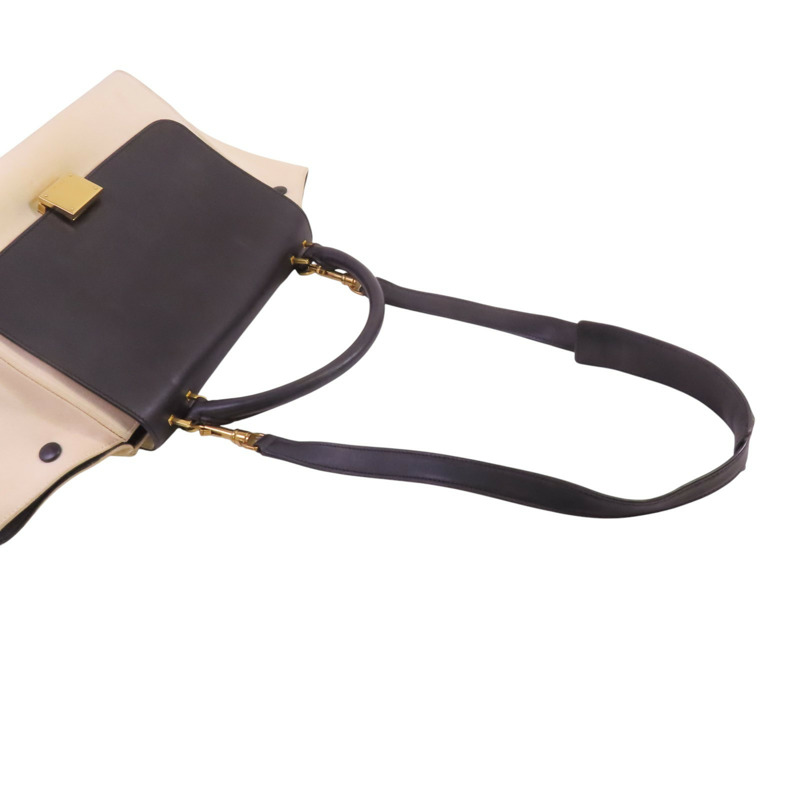 CELINE 帆布/牛皮皮革Trapeze金扣手挽肩背兩用袋-8