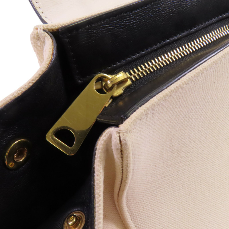 CELINE 帆布/牛皮皮革Trapeze金扣手挽肩背兩用袋-9