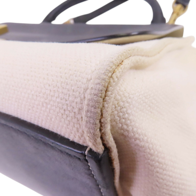 CELINE 帆布/牛皮皮革Trapeze金扣手挽肩背兩用袋-11