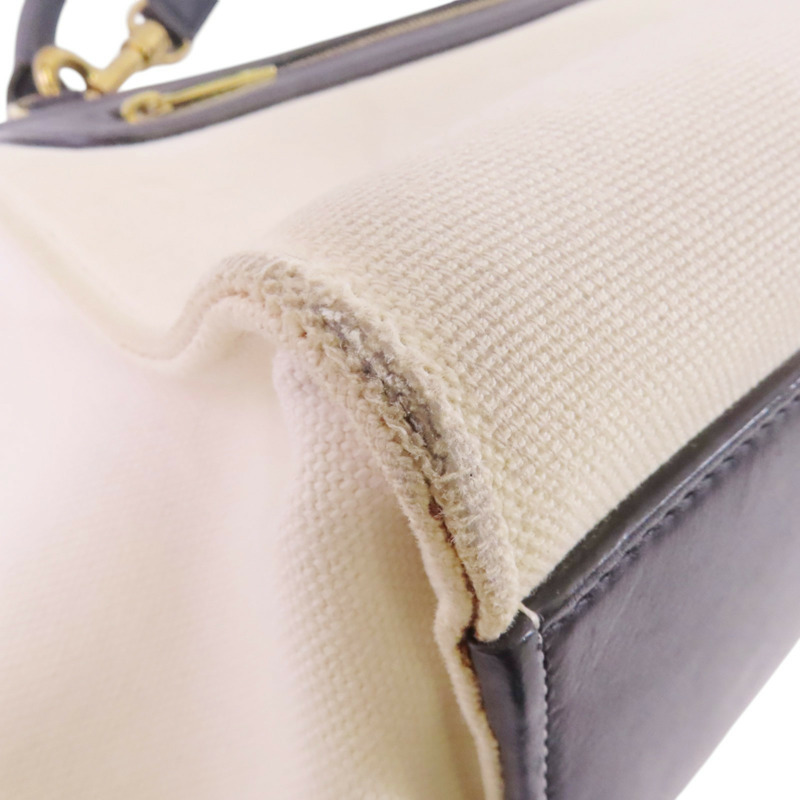 CELINE 帆布/牛皮皮革Trapeze金扣手挽肩背兩用袋-12