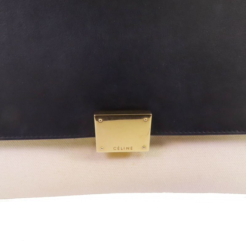 CELINE 帆布/牛皮皮革Trapeze金扣手挽肩背兩用袋-14