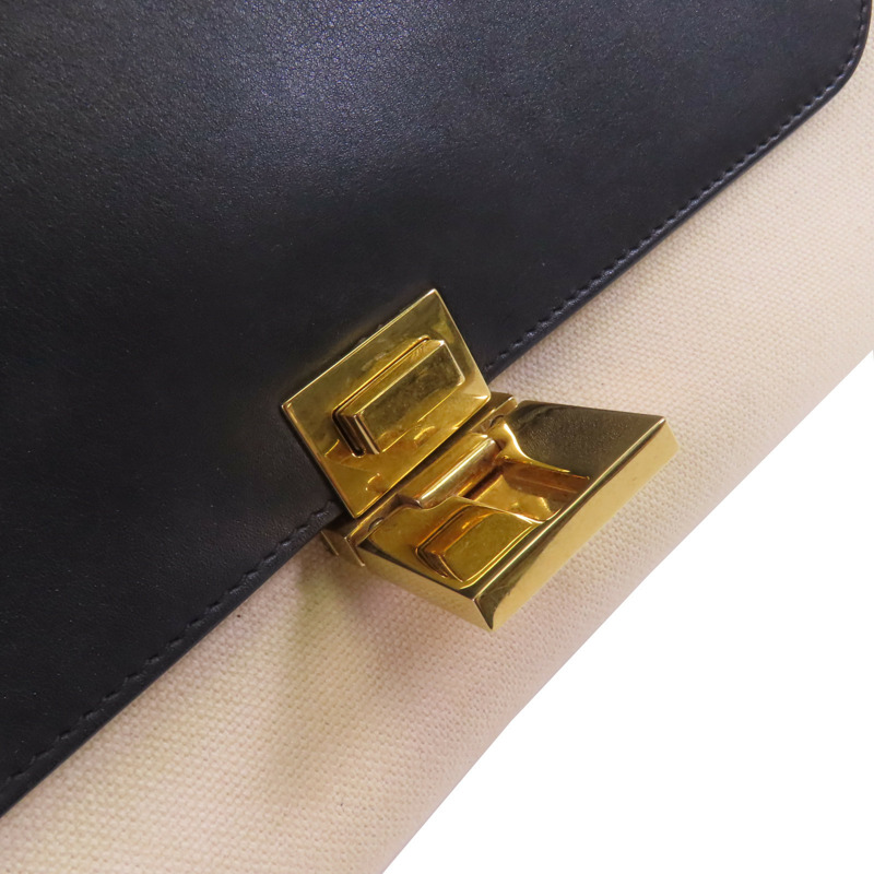 CELINE 帆布/牛皮皮革Trapeze金扣手挽肩背兩用袋-15