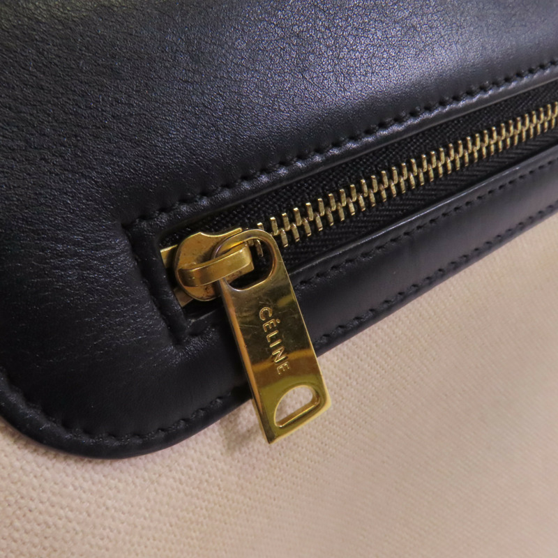 CELINE 帆布/牛皮皮革Trapeze金扣手挽肩背兩用袋-17