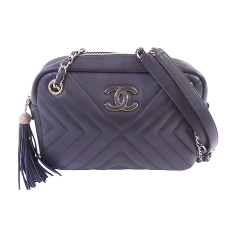 CHANEL 牛皮皮革Chevron Camera Bag銀扣鏈帶肩背袋
