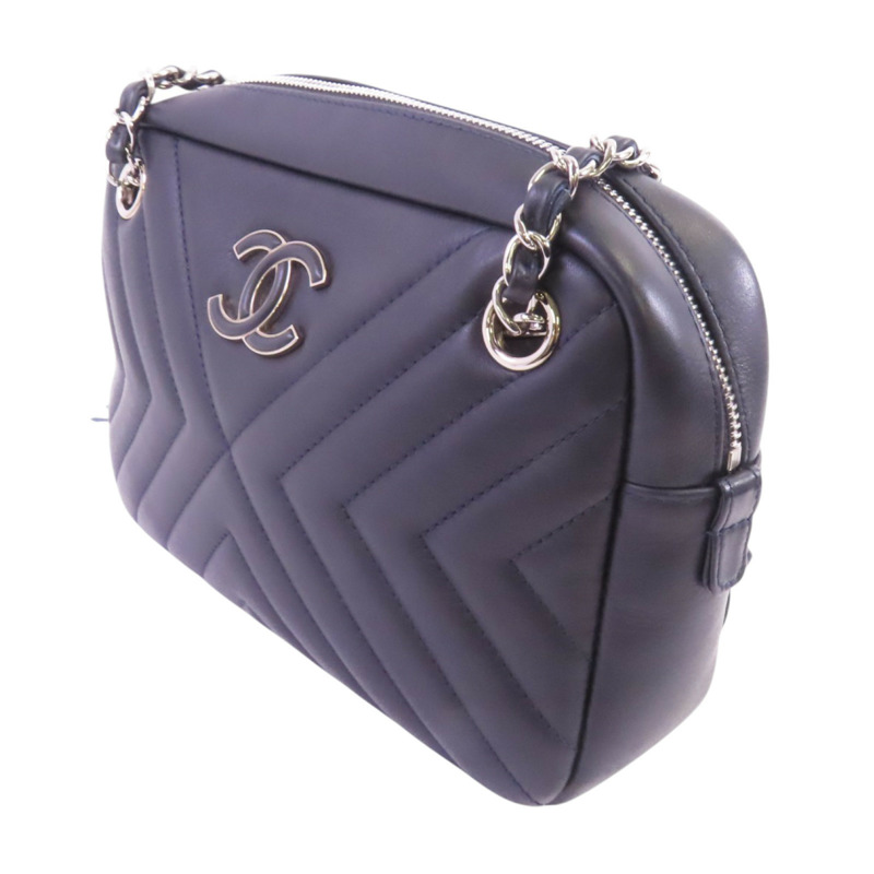 CHANEL 牛皮皮革Chevron Camera Bag銀扣鏈帶肩背袋-2