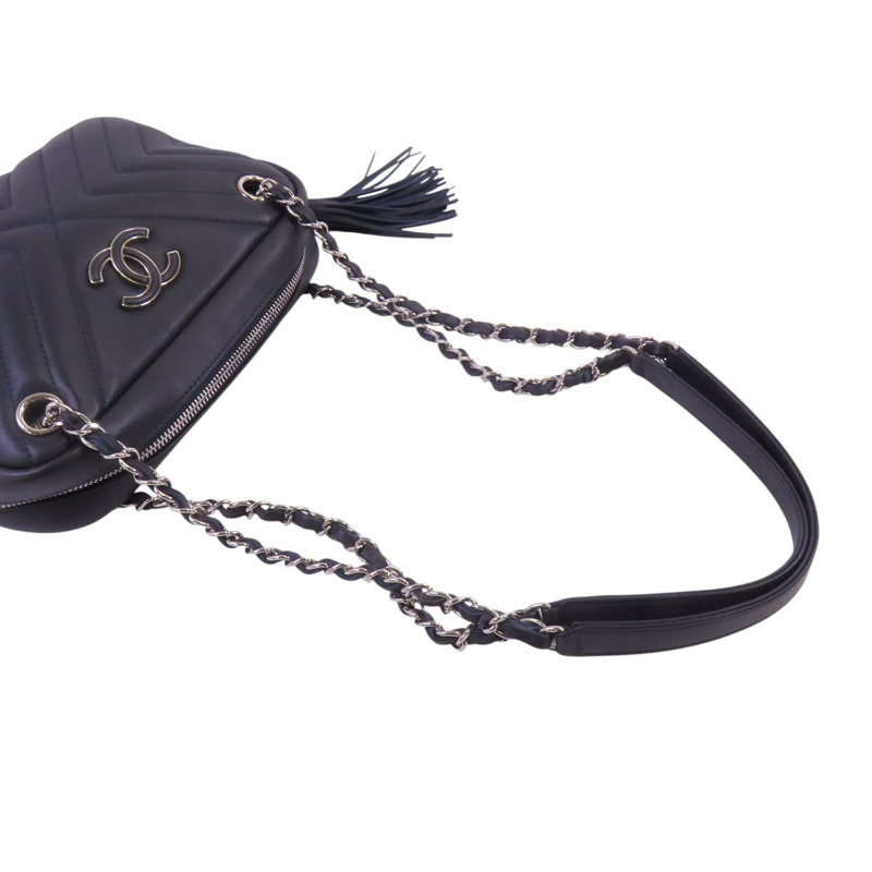 CHANEL 牛皮皮革Chevron Camera Bag銀扣鏈帶肩背袋-7