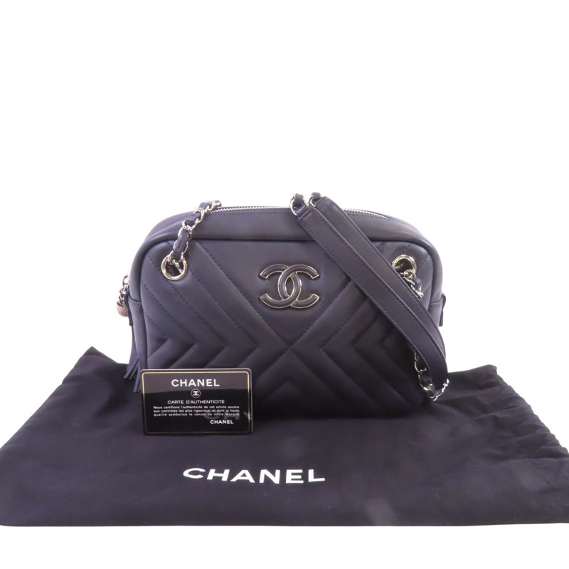 CHANEL 牛皮皮革Chevron Camera Bag銀扣鏈帶肩背袋-9