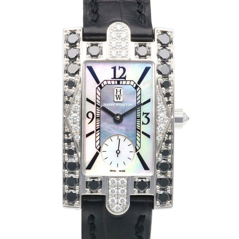 Harry Winston Avenue腕錶，310LQW LMKA02，女士石英機芯，黑色鑽石錶盤，鑽石錶圈，白色錶殼