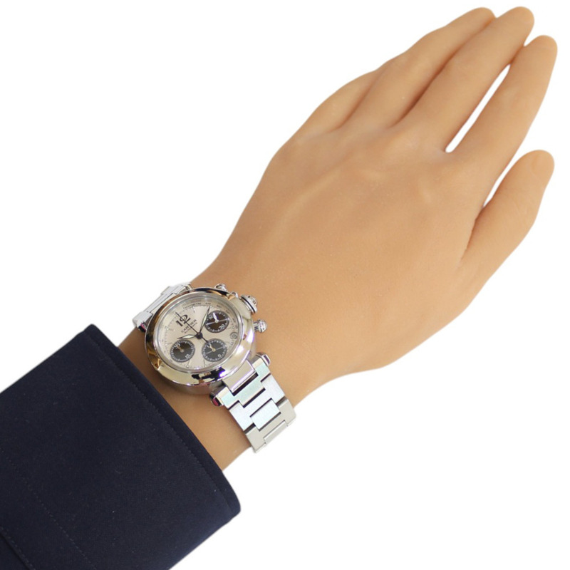 卡地亞 Pasha C 計時腕錶，不鏽鋼材質，型號 2412，自動上鍊，男士腕錶，卡地亞-1