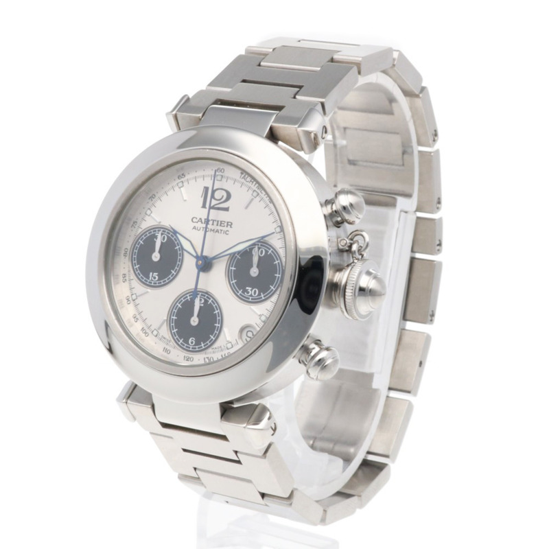 卡地亞 Pasha C 計時腕錶，不鏽鋼材質，型號 2412，自動上鍊，男士腕錶，卡地亞-2