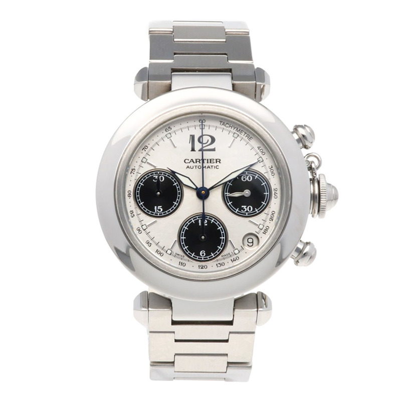 卡地亞 Pasha C 計時腕錶，不鏽鋼材質，型號 2412，自動上鍊，男士腕錶，卡地亞-7