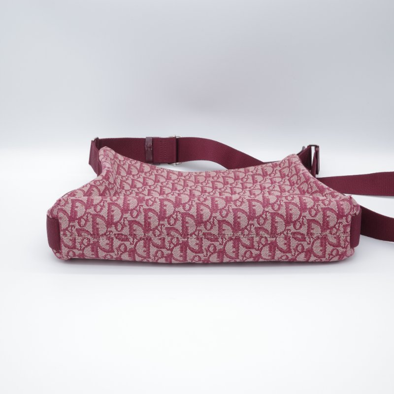 Dior 迪奧 Oblique 老花字紋 酒紅色 緹花布 郵差包 信差包 斜背包 拉鍊包-5