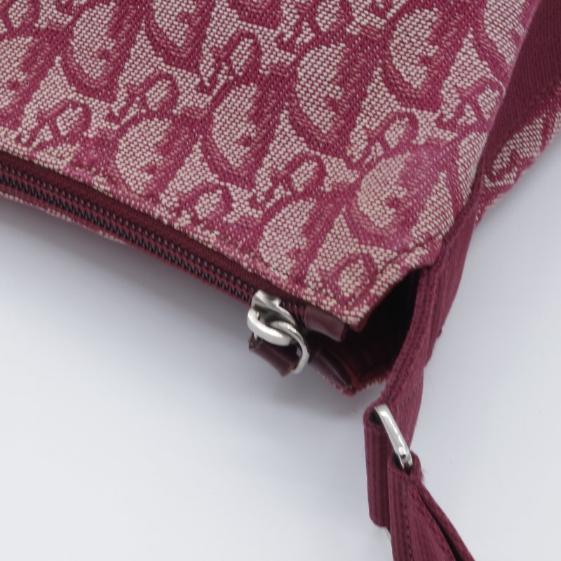 Dior 迪奧 Oblique 老花字紋 酒紅色 緹花布 郵差包 信差包 斜背包 拉鍊包-6