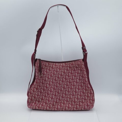 Dior 迪奧 Oblique 老花字紋 酒紅色 緹花布 郵差包 信差包 斜背包 拉鍊包