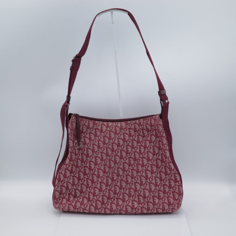 Dior 迪奧 Oblique 老花字紋 酒紅色 緹花布 郵差包 信差包 斜背包 拉鍊包-0