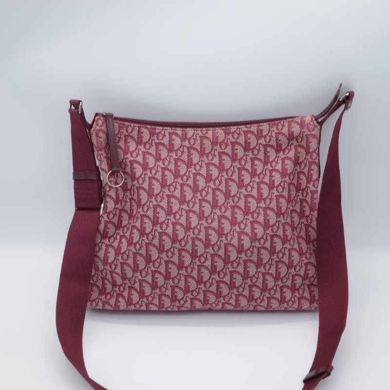 Dior 迪奧 Oblique 老花字紋 酒紅色 緹花布 郵差包 信差包 斜背包 拉鍊包-1