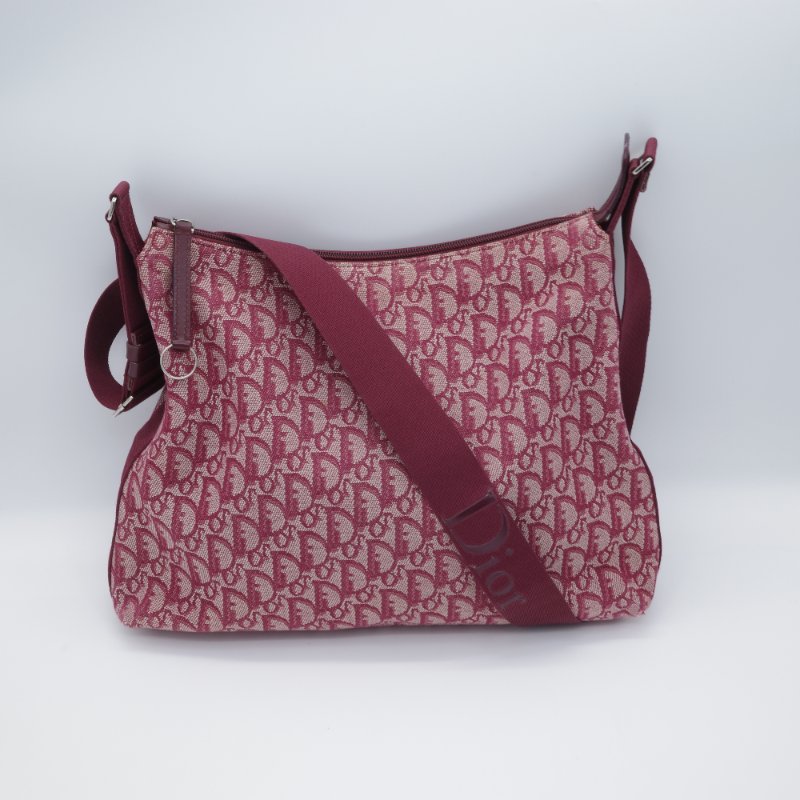 Dior 迪奧 Oblique 老花字紋 酒紅色 緹花布 郵差包 信差包 斜背包 拉鍊包-2